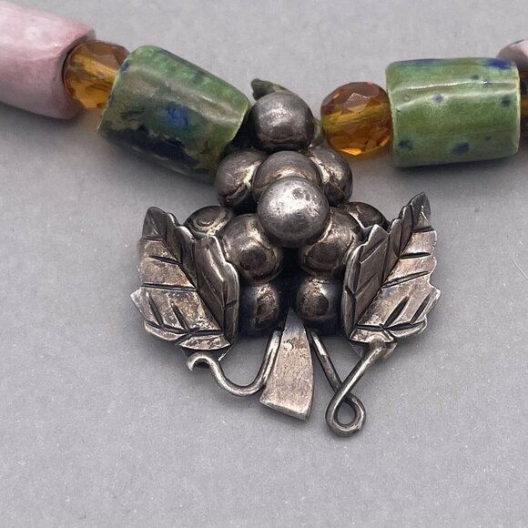 925 Sterling Grapes Pendant Ceramic Beads Necklace - Picture 3 of 8